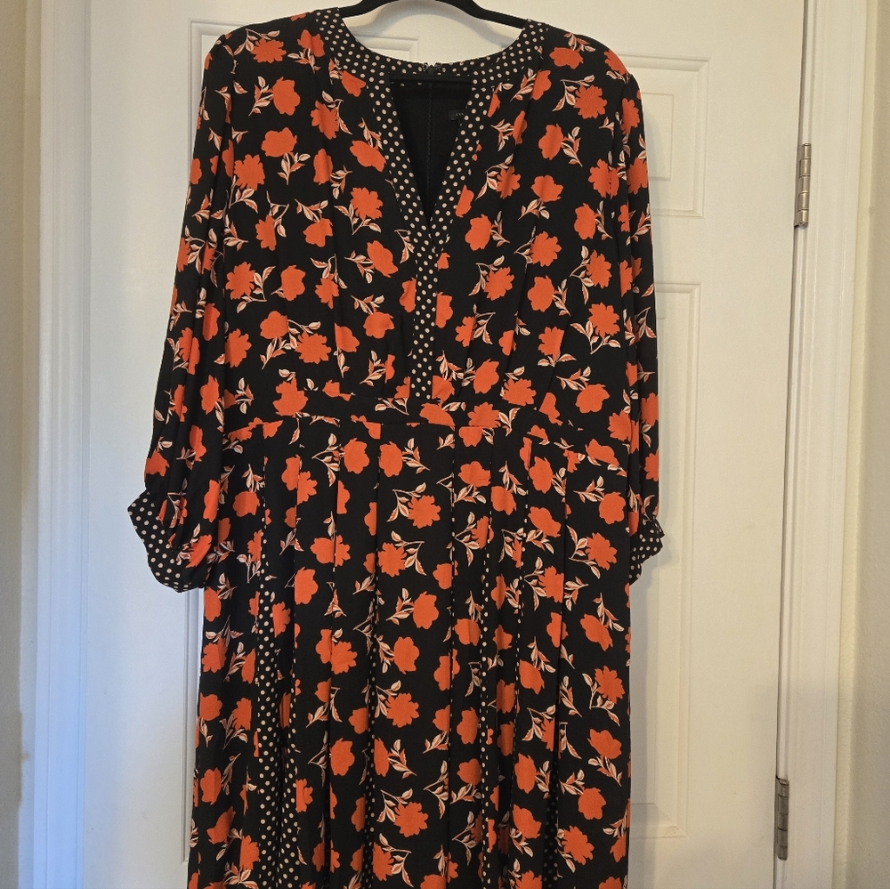 Ann Taylor Black and Orange Floral Long Sleeve Dress
